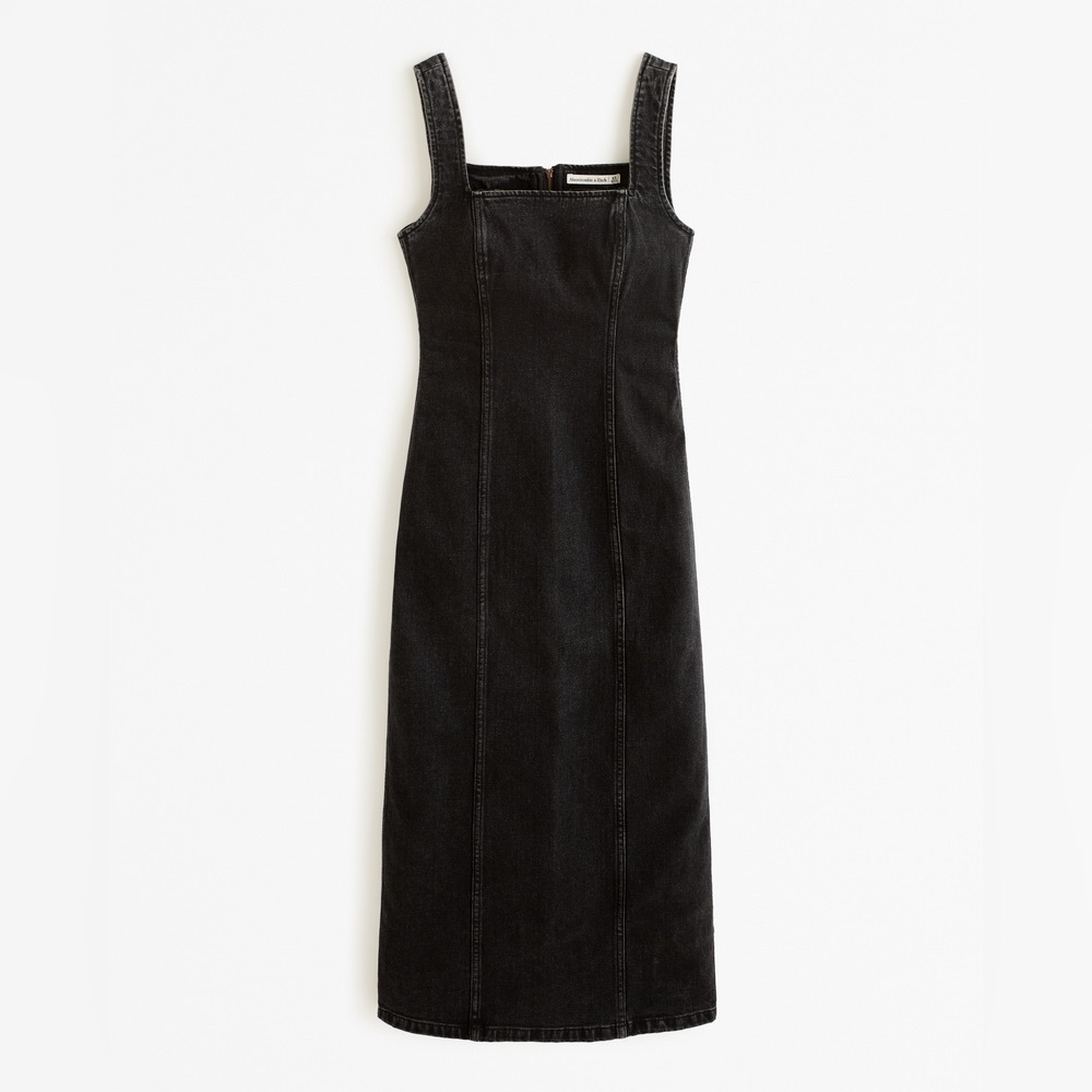 ABERCROMBIE Black Denim Midi Dress, Size MP